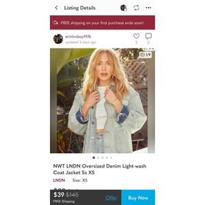 LNDN Women's Light Wash OVERSIZED Denim Chore Jacket Utility Pockets size XXS